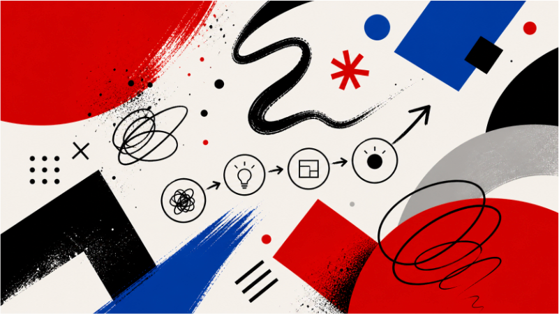 Illustration showing the process of planning and building a website with Divi